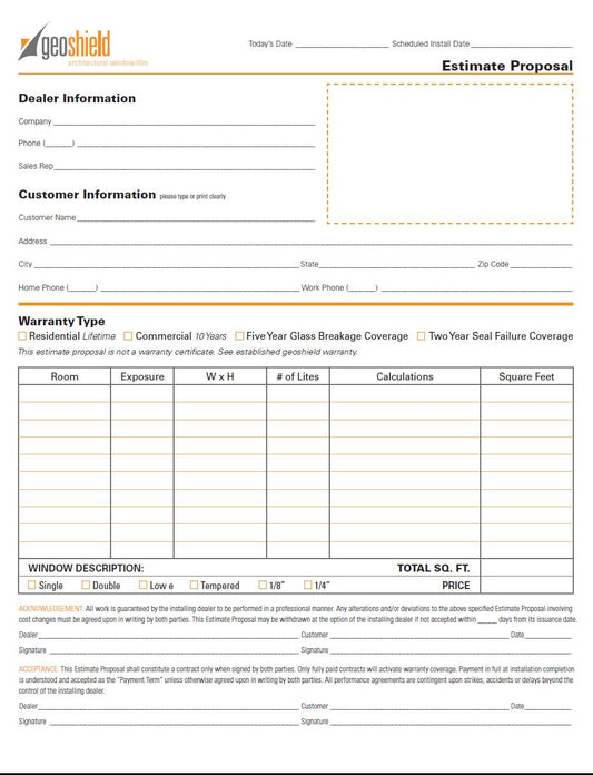 Architectural Estimate Forms (10 pack)